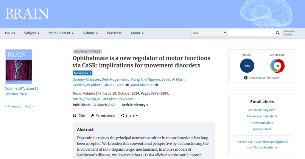 ophthalmic acid reverses movement deficits of Parkinson’s, offering new therapeutic target